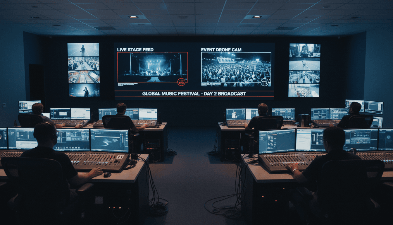 Broadcast control room with live production monitoring